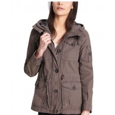 Grey Women's Cotton Four Pocket Hooded Field Jacket (Standard & Plus Sizes)