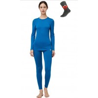 Royal Blue-270g Naturwool Women's 100% Merino Wool Base Layer John Set Thermal Underwear Top and Bottom